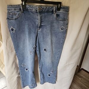 Star Embellished Denim Capris